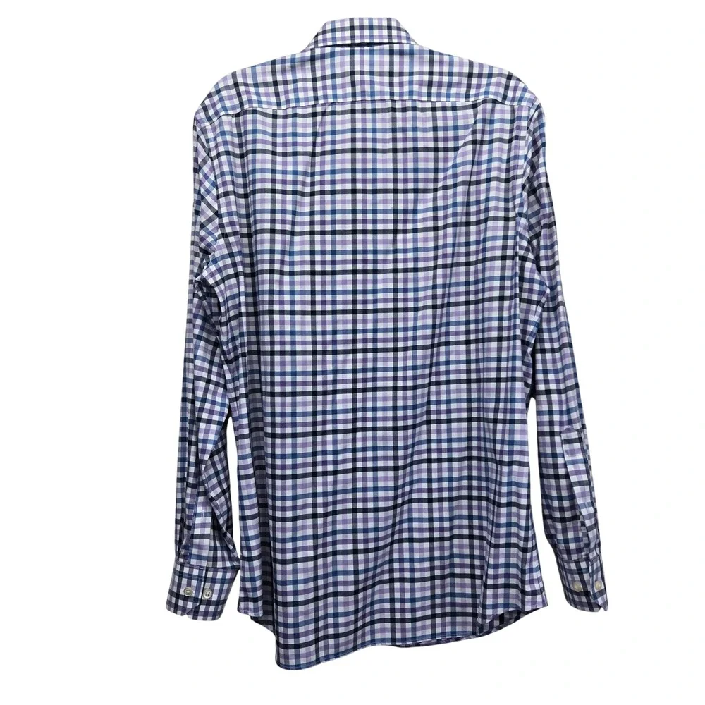 Banana Republic Mens Non-Iron Tailored Slim Fit Plaid Shirt Purple Blue‎ Large